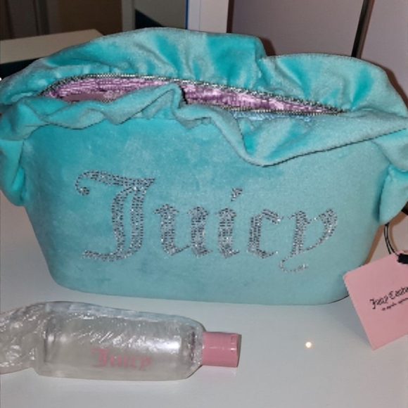 Juicy Couture Turquoise Jeweled 'Juicy' Ruffle Cosmetic Bag - Picture 2 of 3